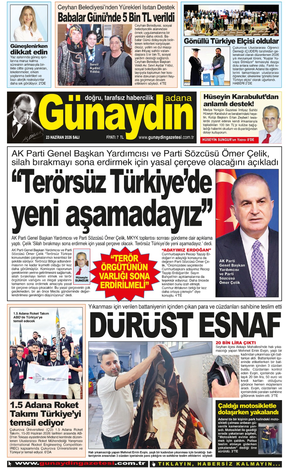 23 HAZİRAN 2026 GÜNAYDIN ADANA GAZETESİ