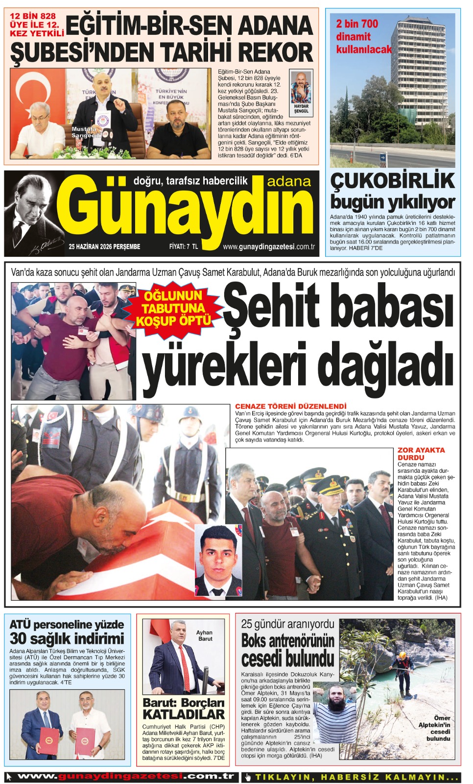 25 HAZİRAN 2026 GÜNAYDIN ADANA GAZETESİ