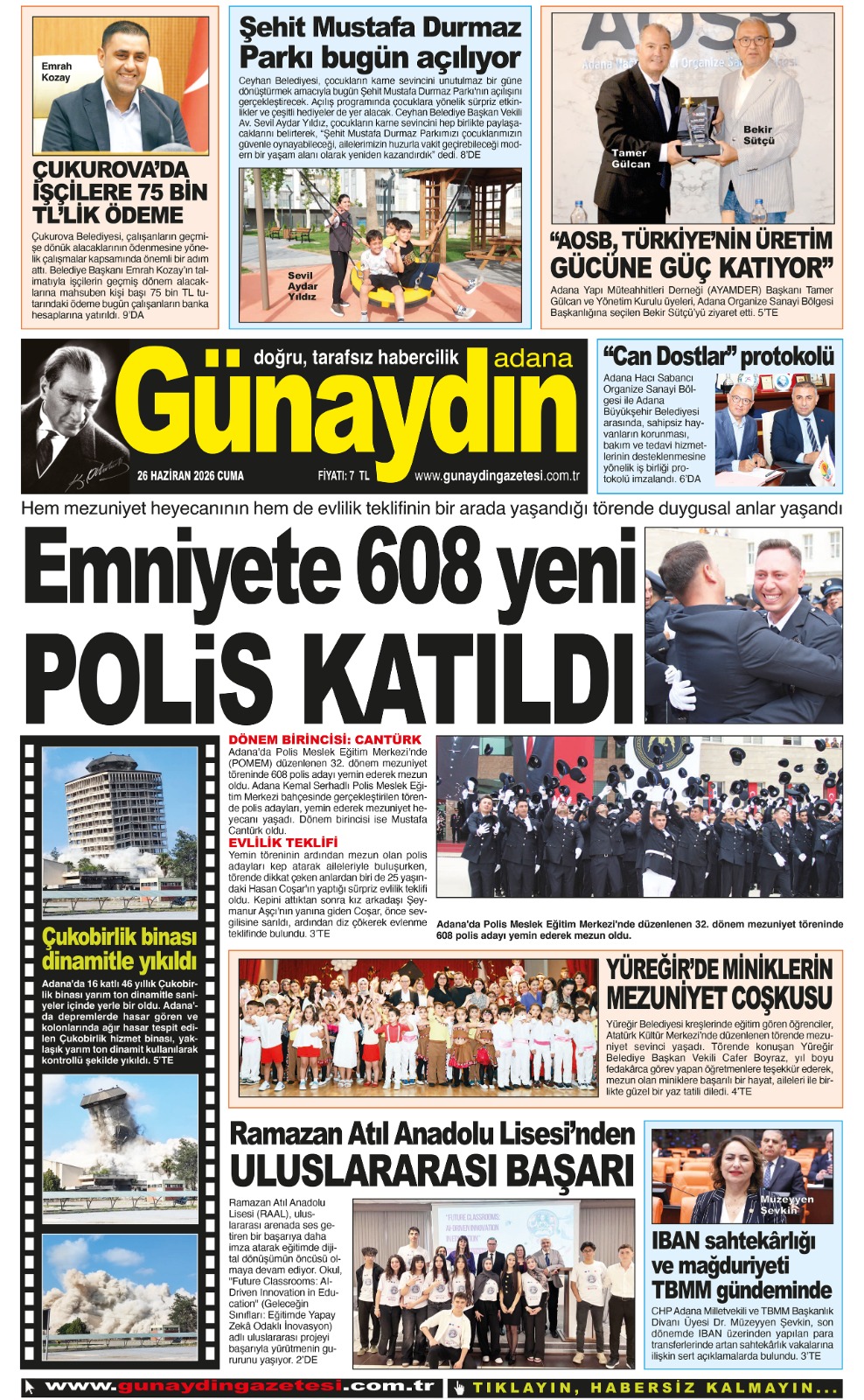 26 HAZİRAN 2026 GÜNAYDIN ADANA GAZETESİ