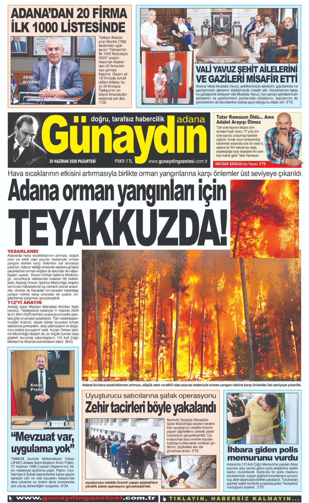 29 HAZİRAN 2026 GÜNAYDIN ADANA GAZETESİ