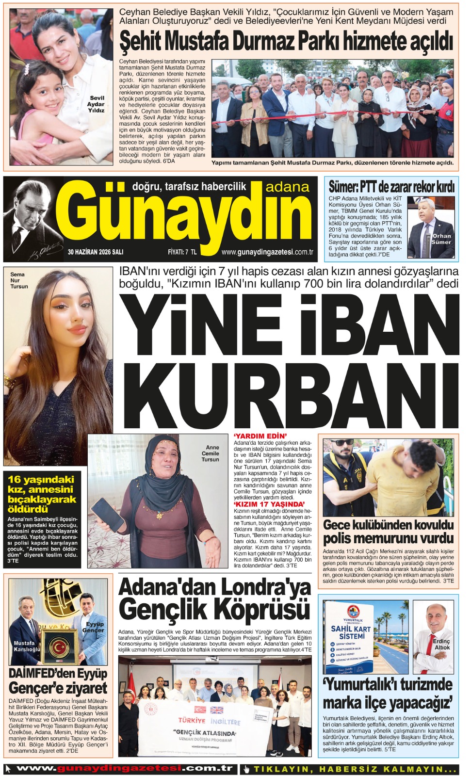 30 HAZİRAN 2026 GÜNAYDIN ADANA GAZETESİ