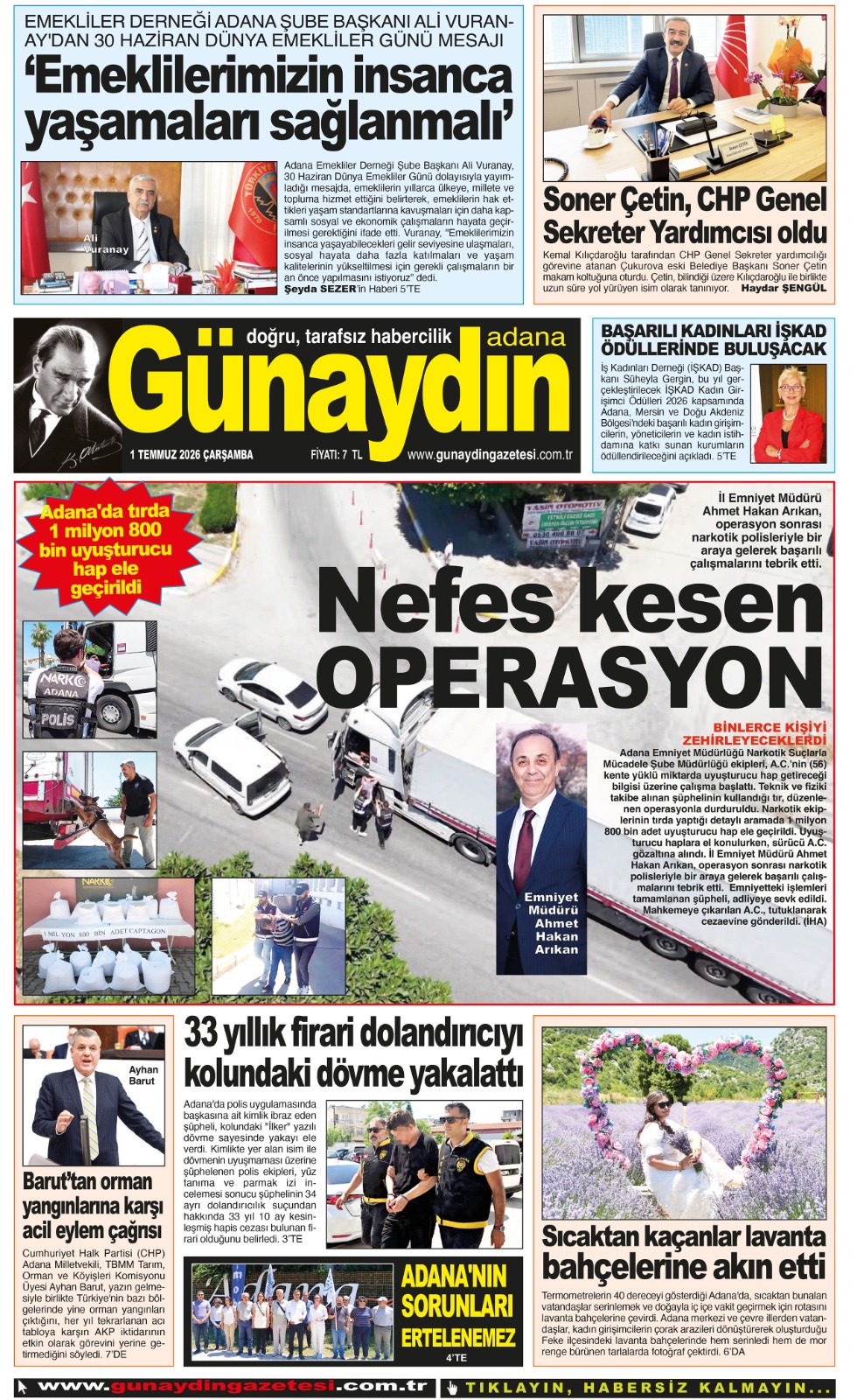 01 TEMMUZ 2026 GÜNAYDIN ADANA GAZETESİ