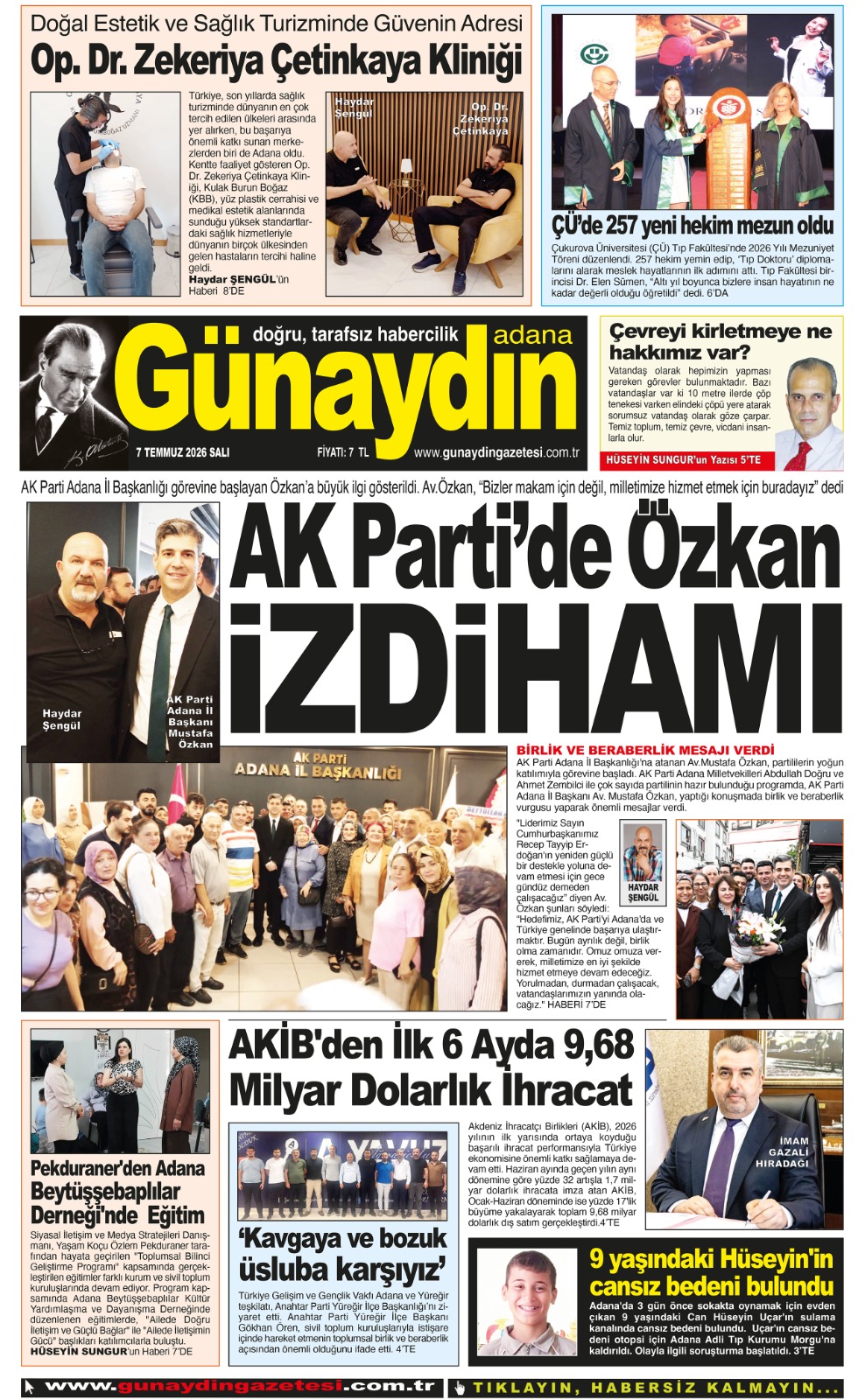 07 TEMMUZ 2026 GÜNAYDIN ADANA GAZETESİ