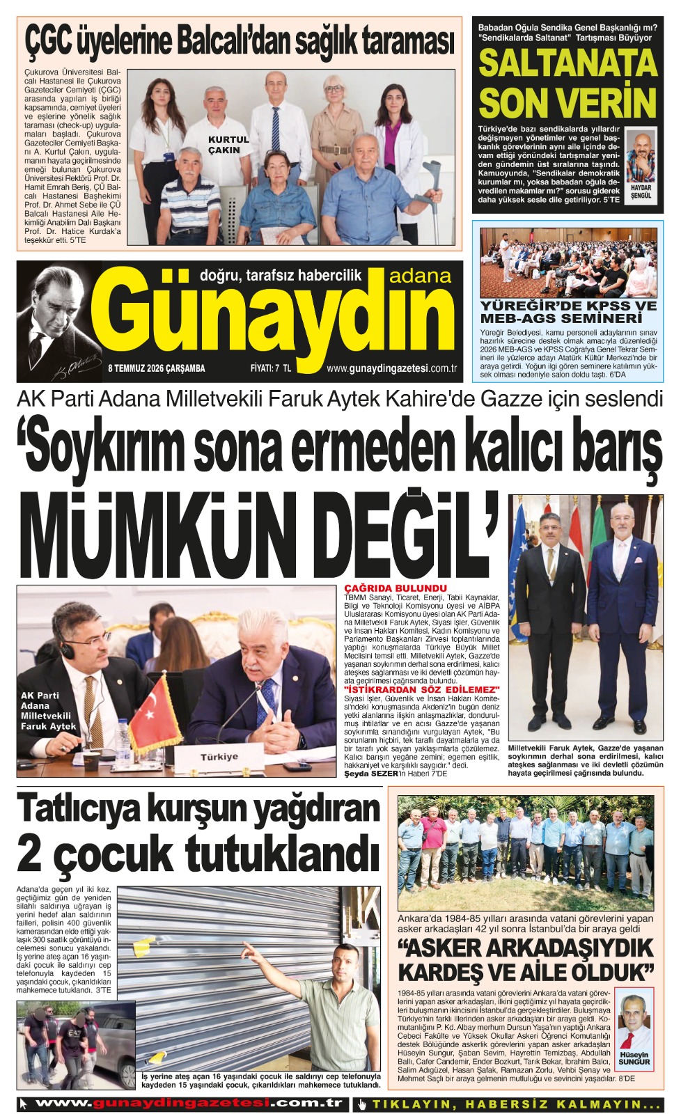 08 TEMMUZ 2026 GÜNAYDIN ADANA GAZETESİ