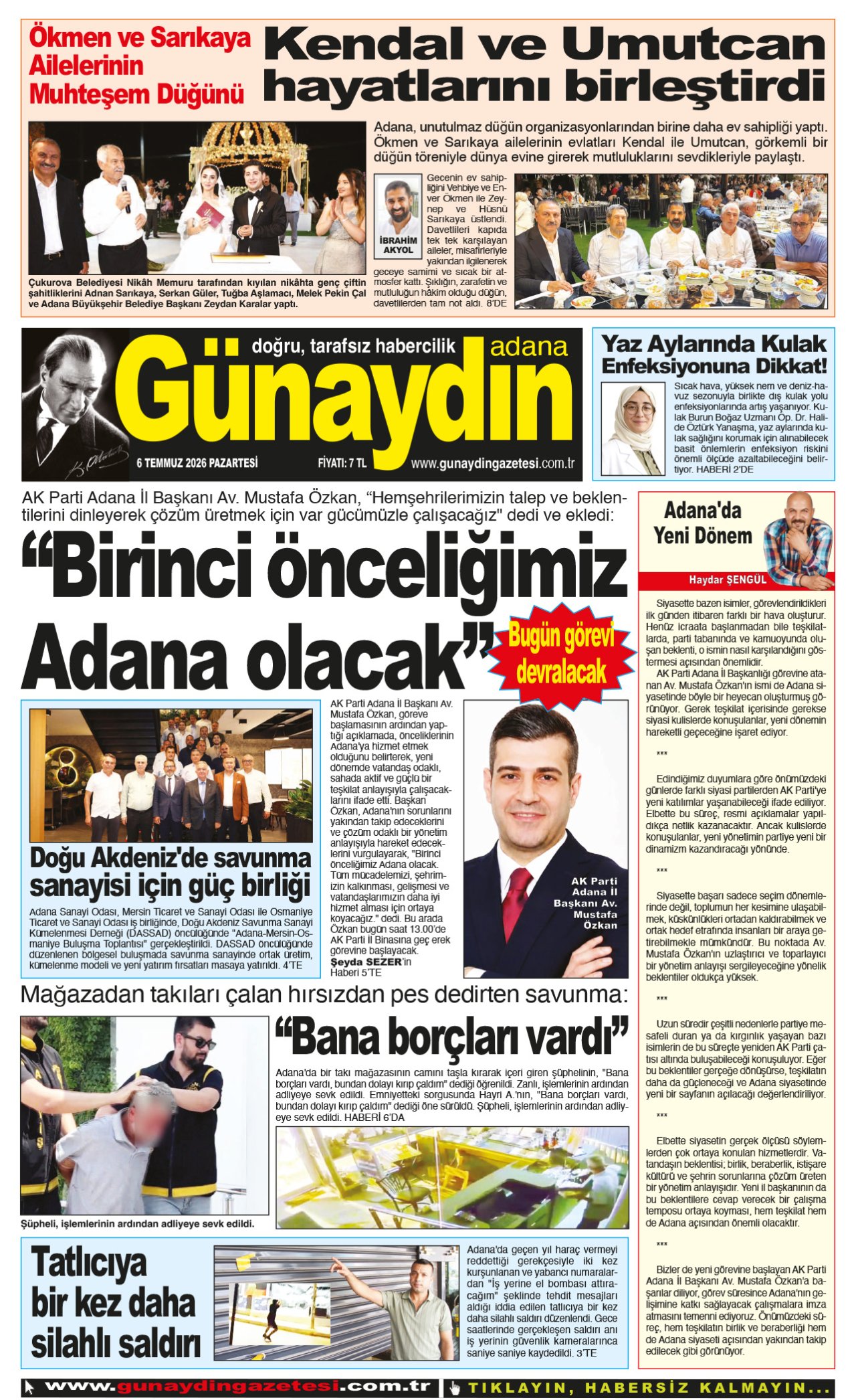 06 TEMMUZ 2026 GÜNAYDIN ADANA GAZETESİ