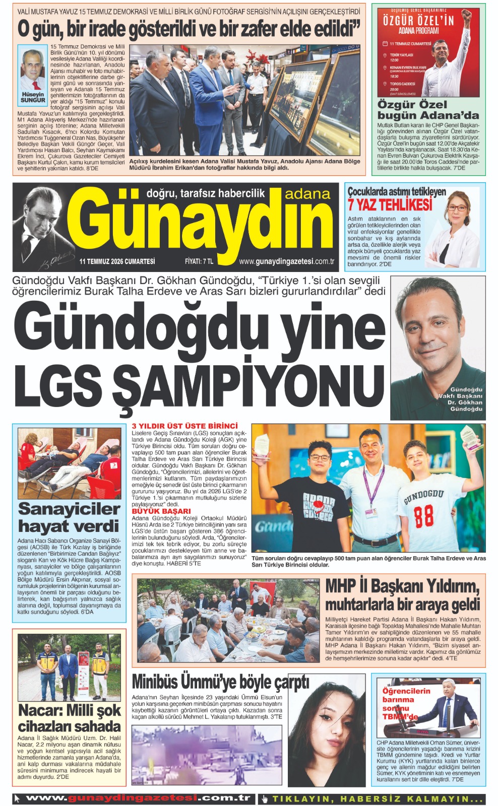11 TEMMUZ 2026 GÜNAYDIN ADANA GAZETESİ