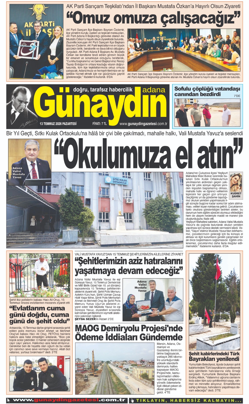 13 TEMMUZ 2026 GÜNAYDIN ADANA GAZETESİ