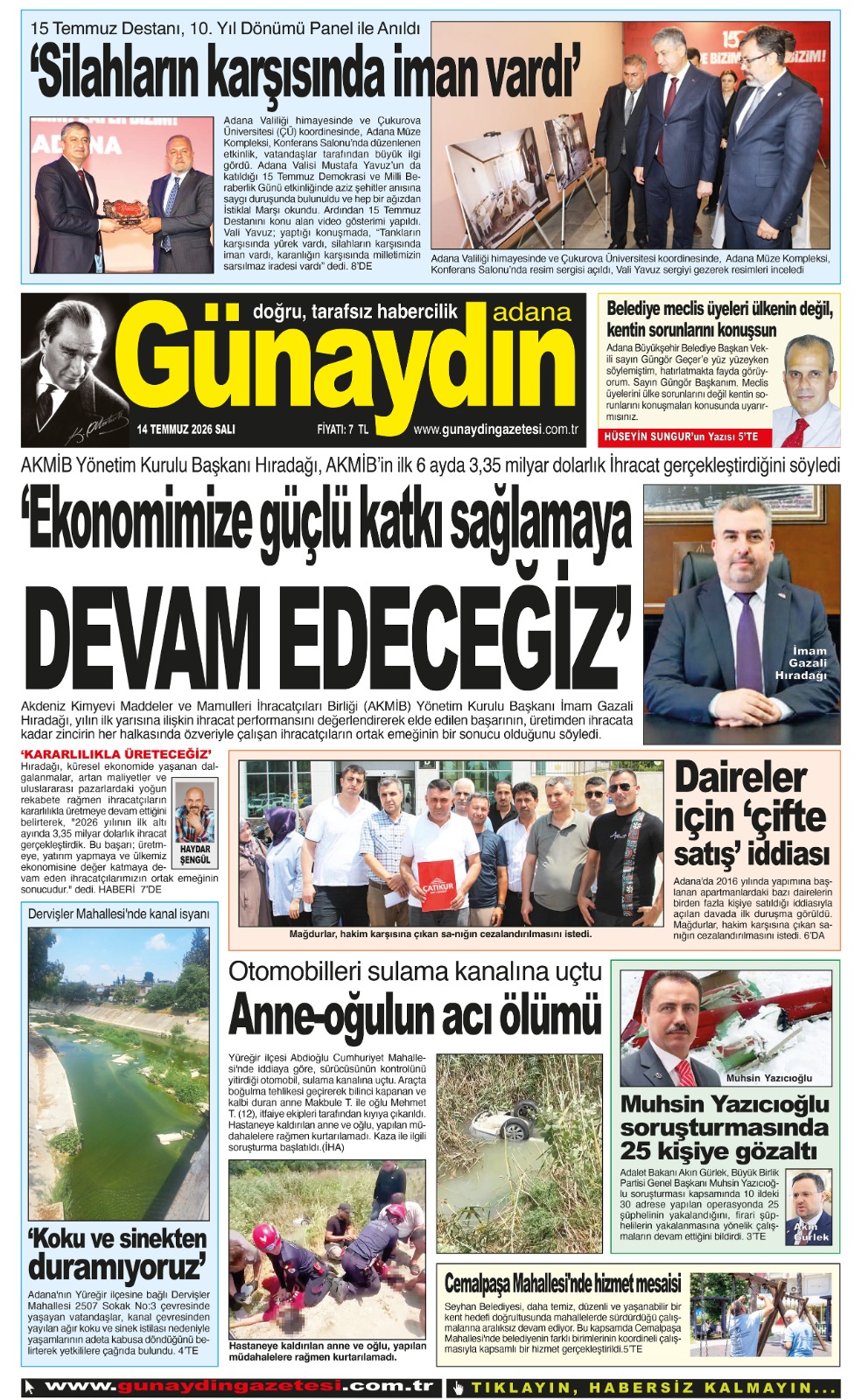 14 TEMMUZ 2026 GÜNAYDIN ADANA GAZETESİ