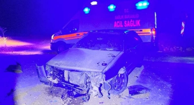 Direksiyon hakimiyeti kaybolan otomobil yoldan çıktı